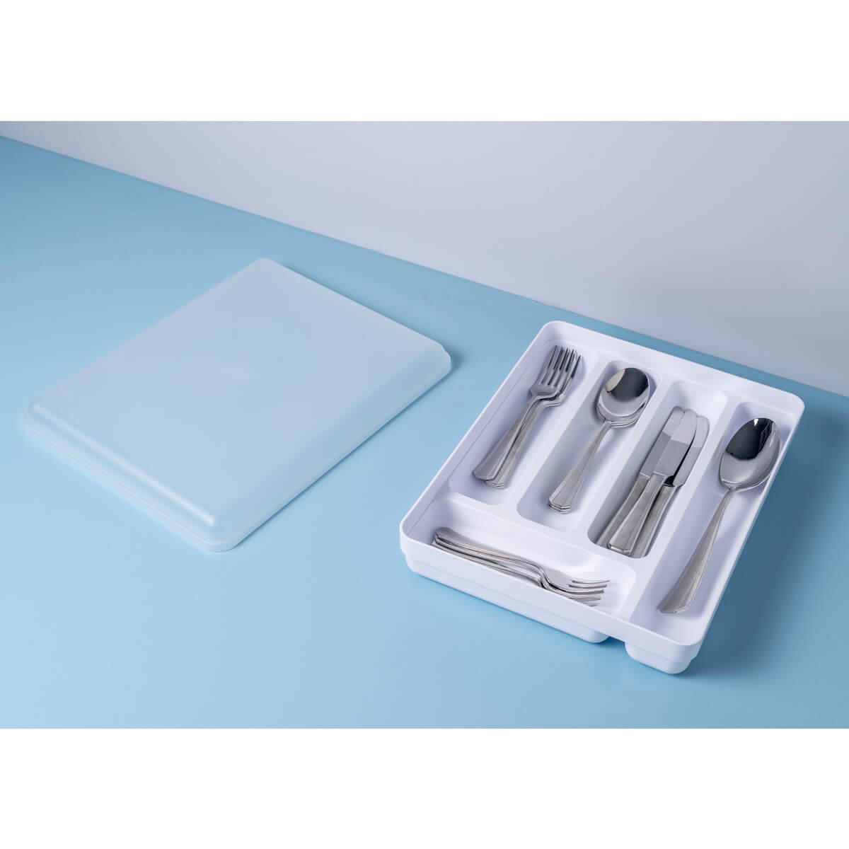 Separador Porta Talheres com Tampa Organizador de Gaveta Multiuso Logic Branco