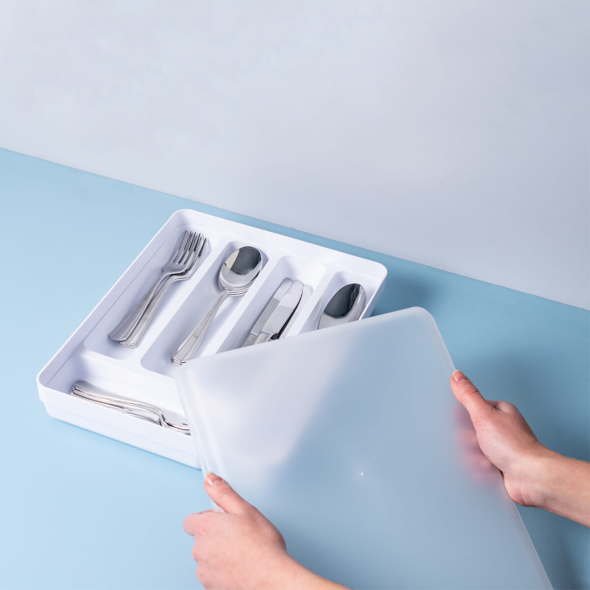 Separador Porta Talheres com Tampa Organizador de Gaveta Multiuso Logic Branco