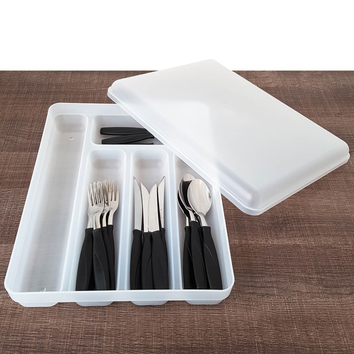 Separador Porta Talheres com Tampa Organizador de Gaveta Multiuso Logic Natural