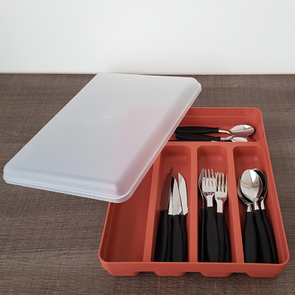 Separador Porta Talheres com Tampa Organizador de Gaveta Multiuso Logic Terracota