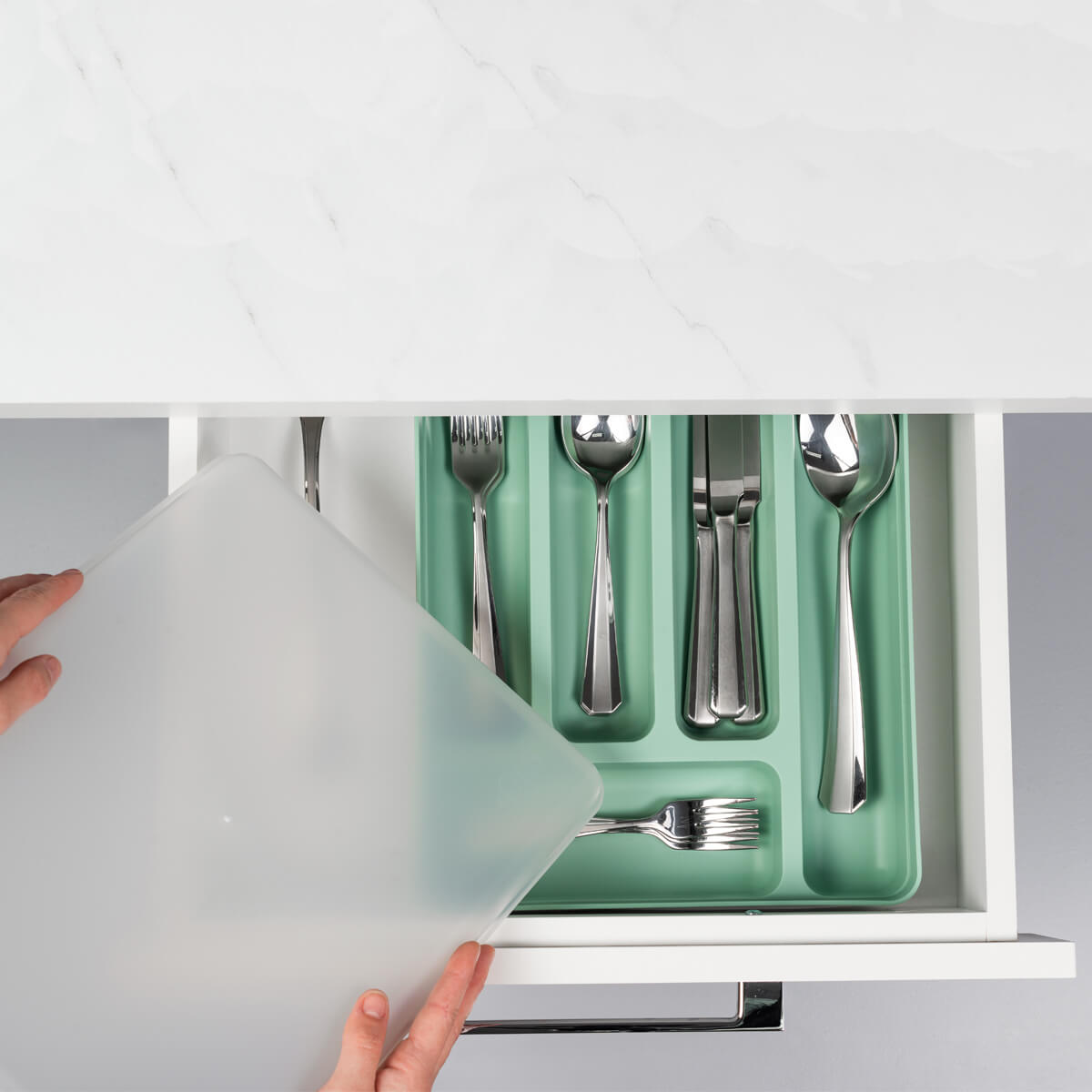 Separador Porta Talheres com Tampa Organizador de Gaveta Multiuso Logic Verde Menta