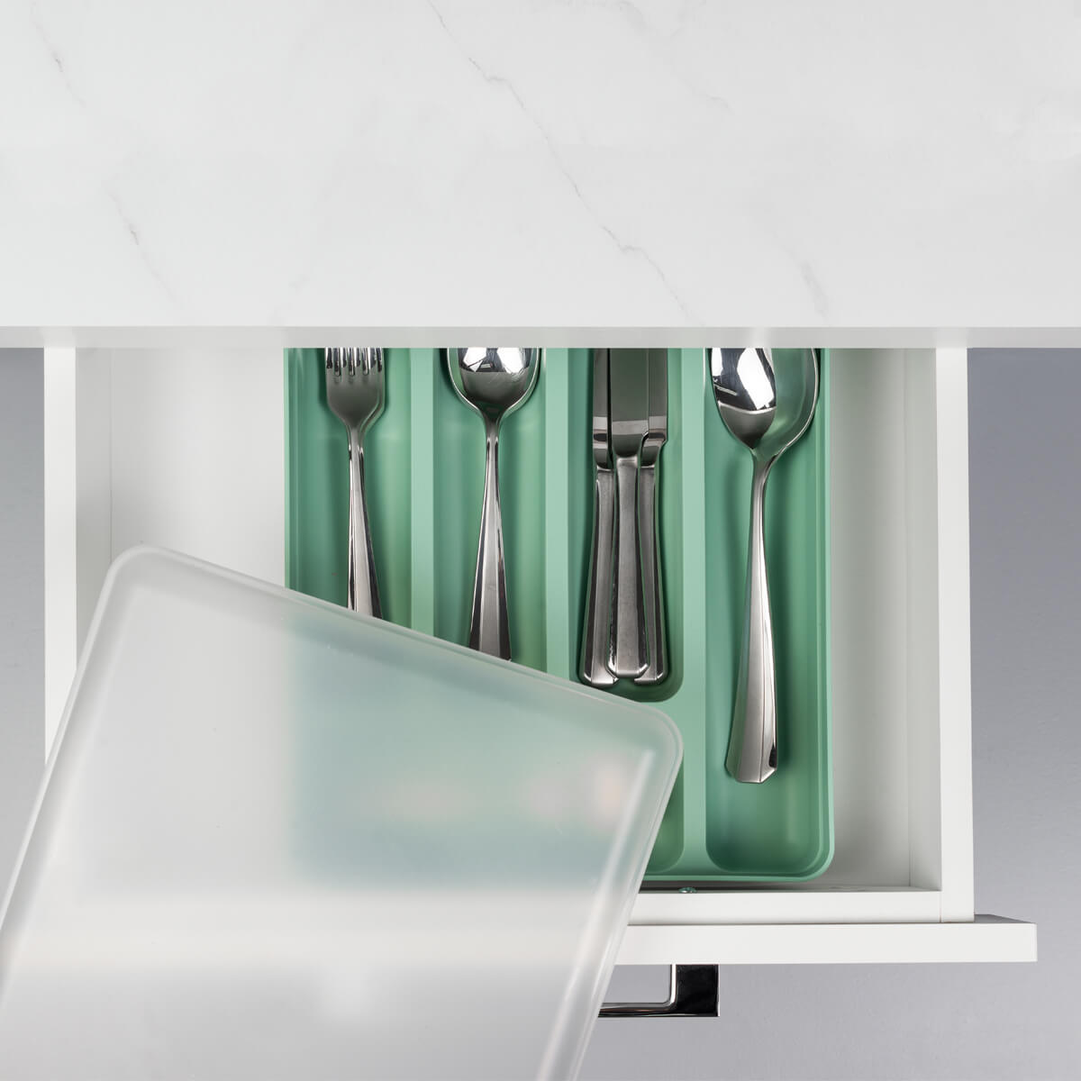 Separador Porta Talheres com Tampa Organizador de Gaveta Multiuso Logic Verde Menta