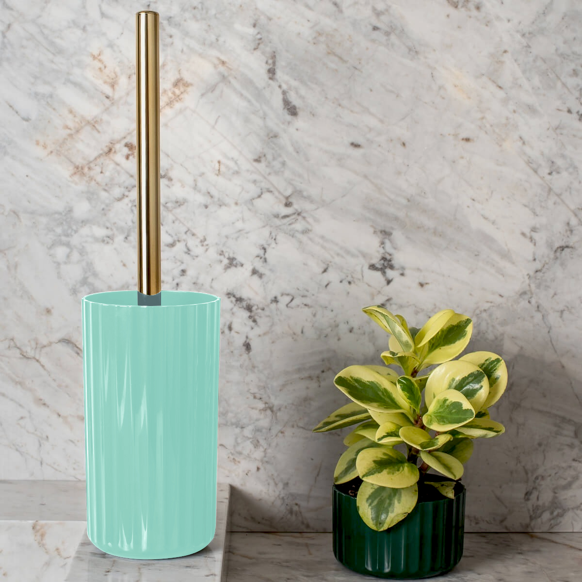 Suporte Com Escova Sanitária Groove Vaso Privada Banheiro Ou Verde Menta Fechado