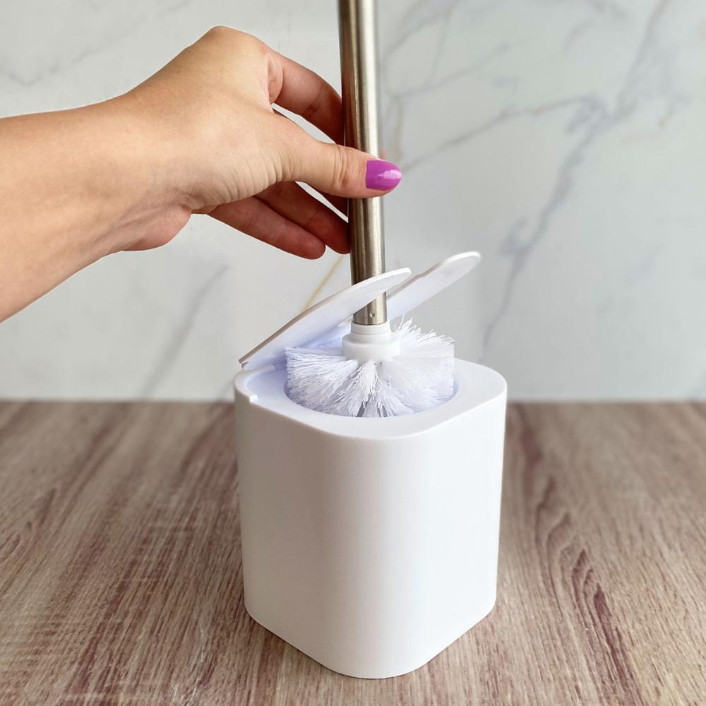Suporte Escova Sanitária com Tampa para Banheiro Lavabo Polipropileno Dual OU Branco