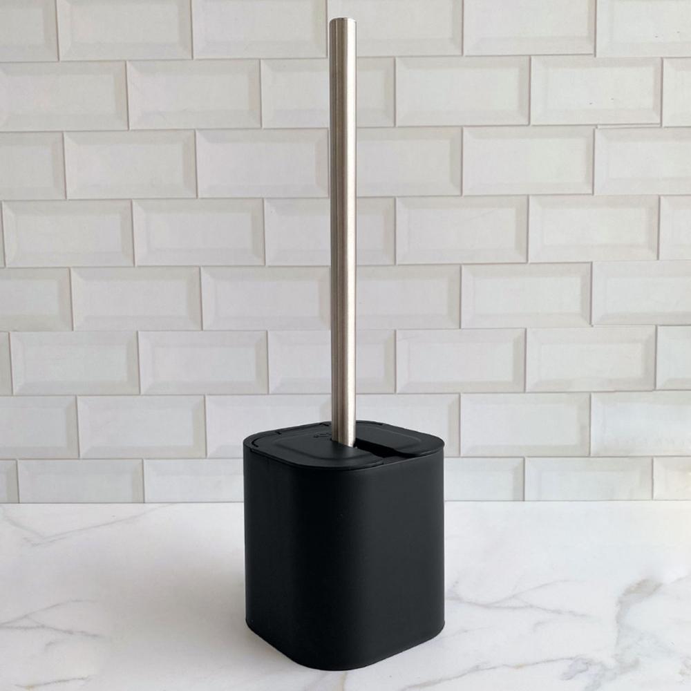 Suporte Escova Sanitária com Tampa para Banheiro Lavabo Polipropileno Dual OU Preto