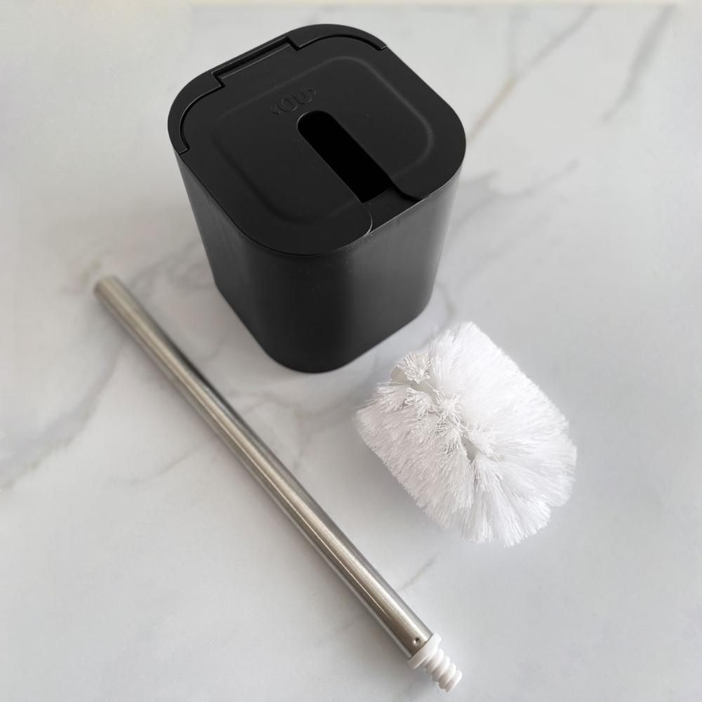 Suporte Escova Sanitária com Tampa para Banheiro Lavabo Polipropileno Dual OU Preto