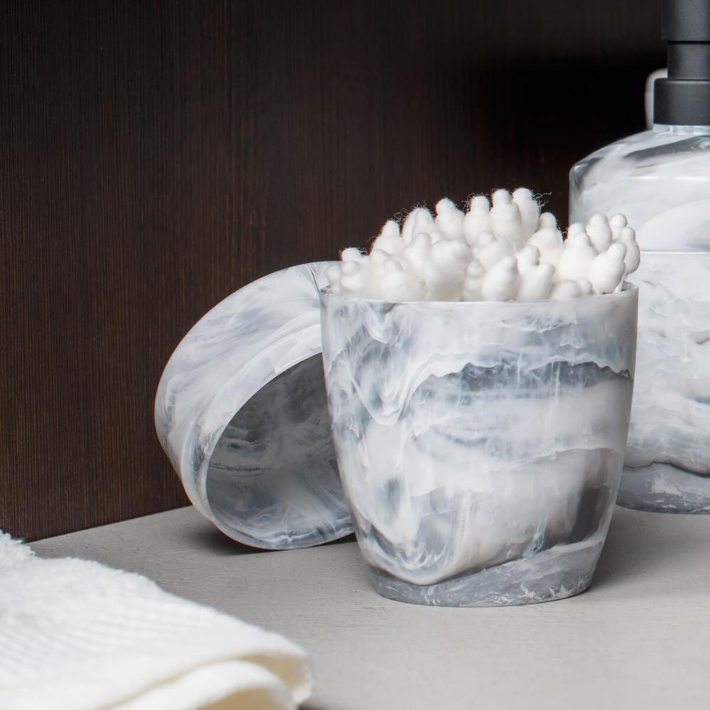 Suporte Porta Algodão Cotonete Plastico Design Marmorizado Branco Carrara