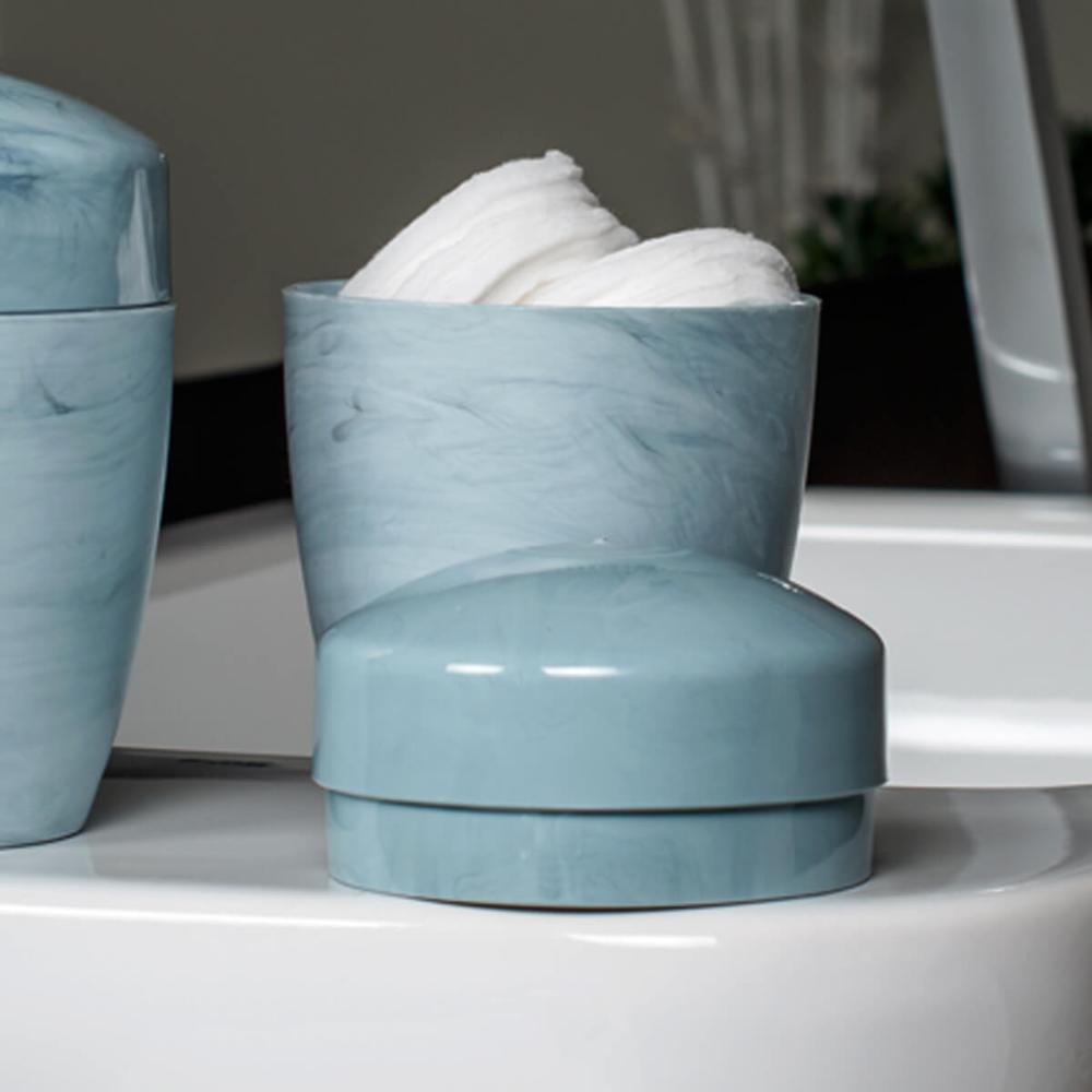 Suporte Porta Algodão Cotonete Plastico Design Marmorizado Concreto Fechado