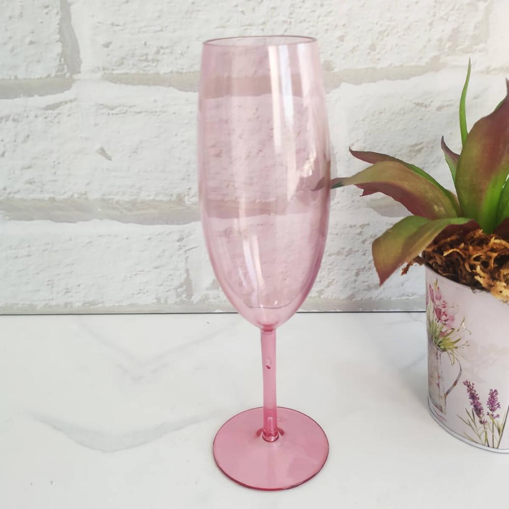 Taça Para Espumante Champagne 280ml Poliestireno Rosa Translúcido Ou