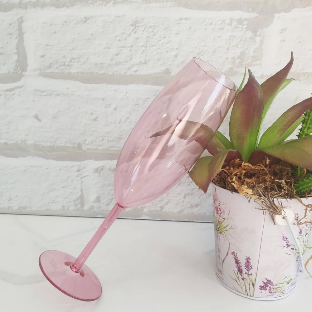 Taça Para Espumante Champagne 280ml Poliestireno Rosa Translúcido Ou