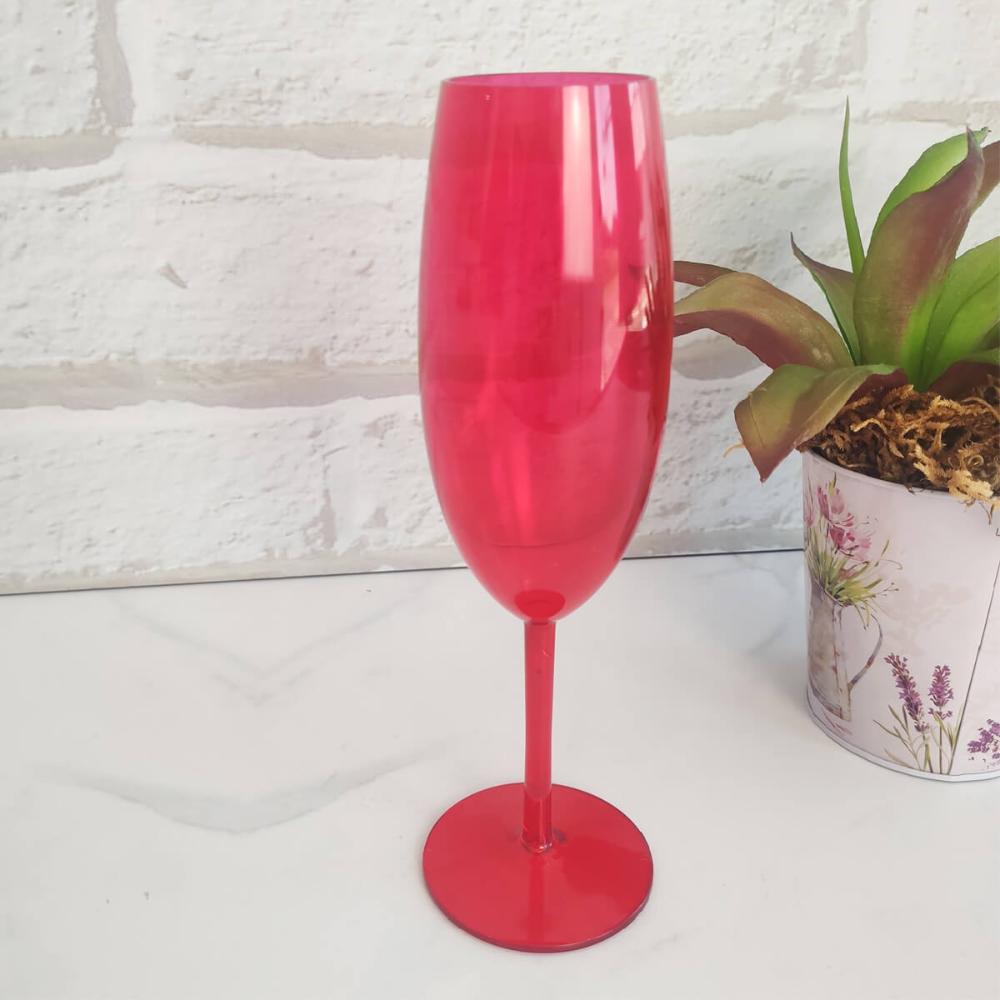 Taça Para Espumante Champagne 280ml Poliestireno Vermelho Translúcido Ou