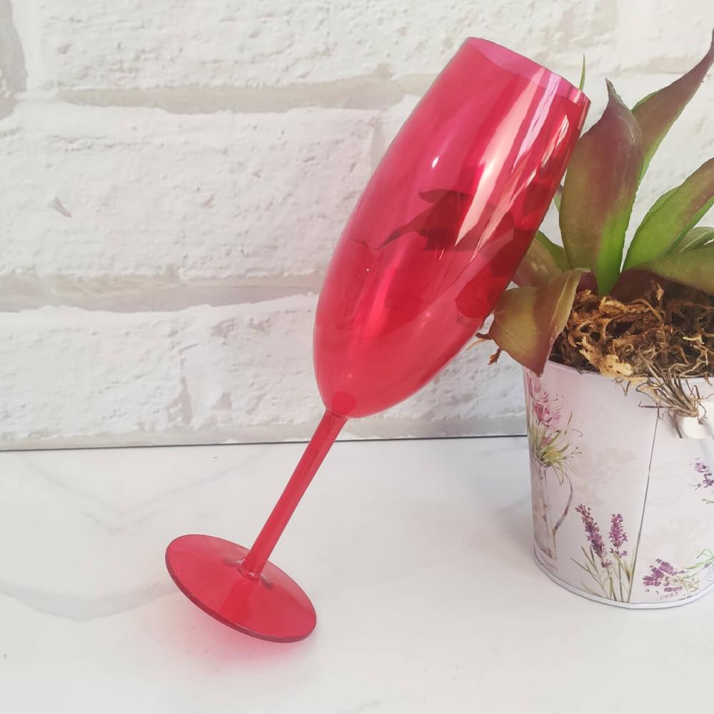 Taça Para Espumante Champagne 280ml Poliestireno Vermelho Translúcido Ou