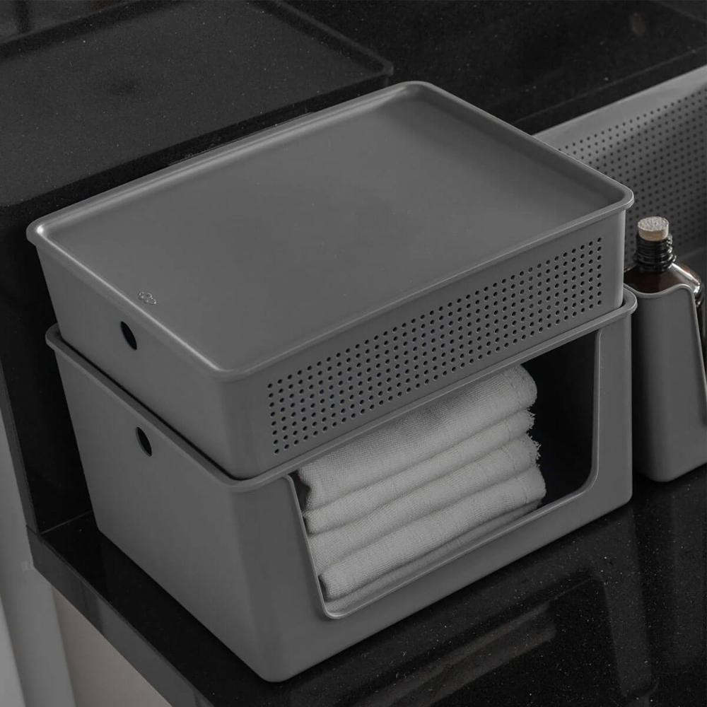 Tampa para Cesto Flow de 8,2L 12L ou 16L Bege 34x27x1,3cm Tampa para Caixa Organizadora Ou