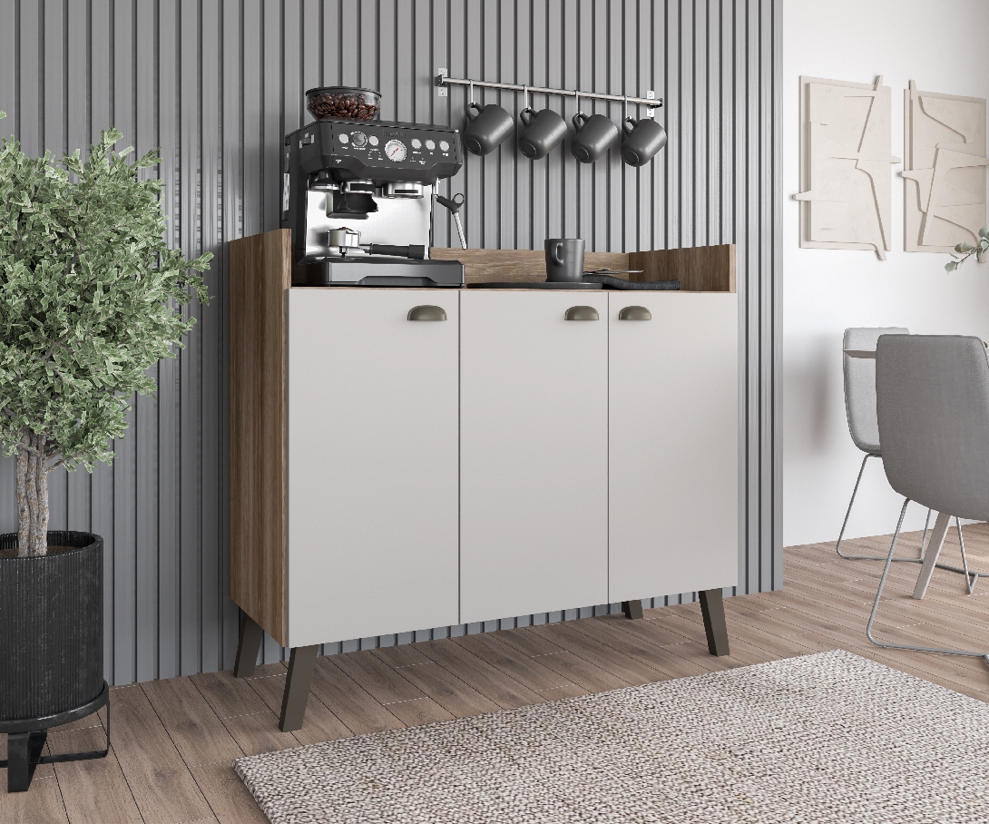 Aparador Buffet Off White Com 3 Portas Espaçoso Para Cantinho Do Café Ay