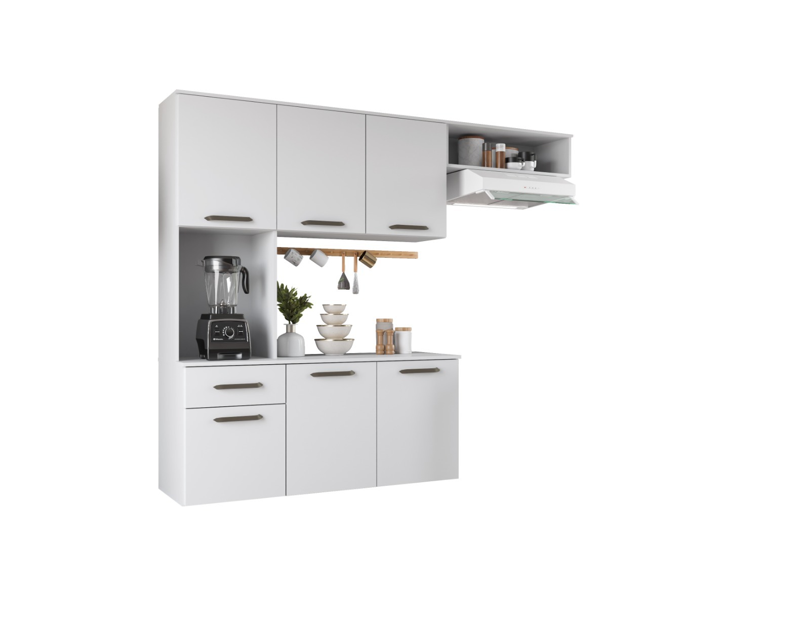 Armário De Cozinha Branco Suspenso Com 6 Portas 1 Gaveta Espaçoso Gi