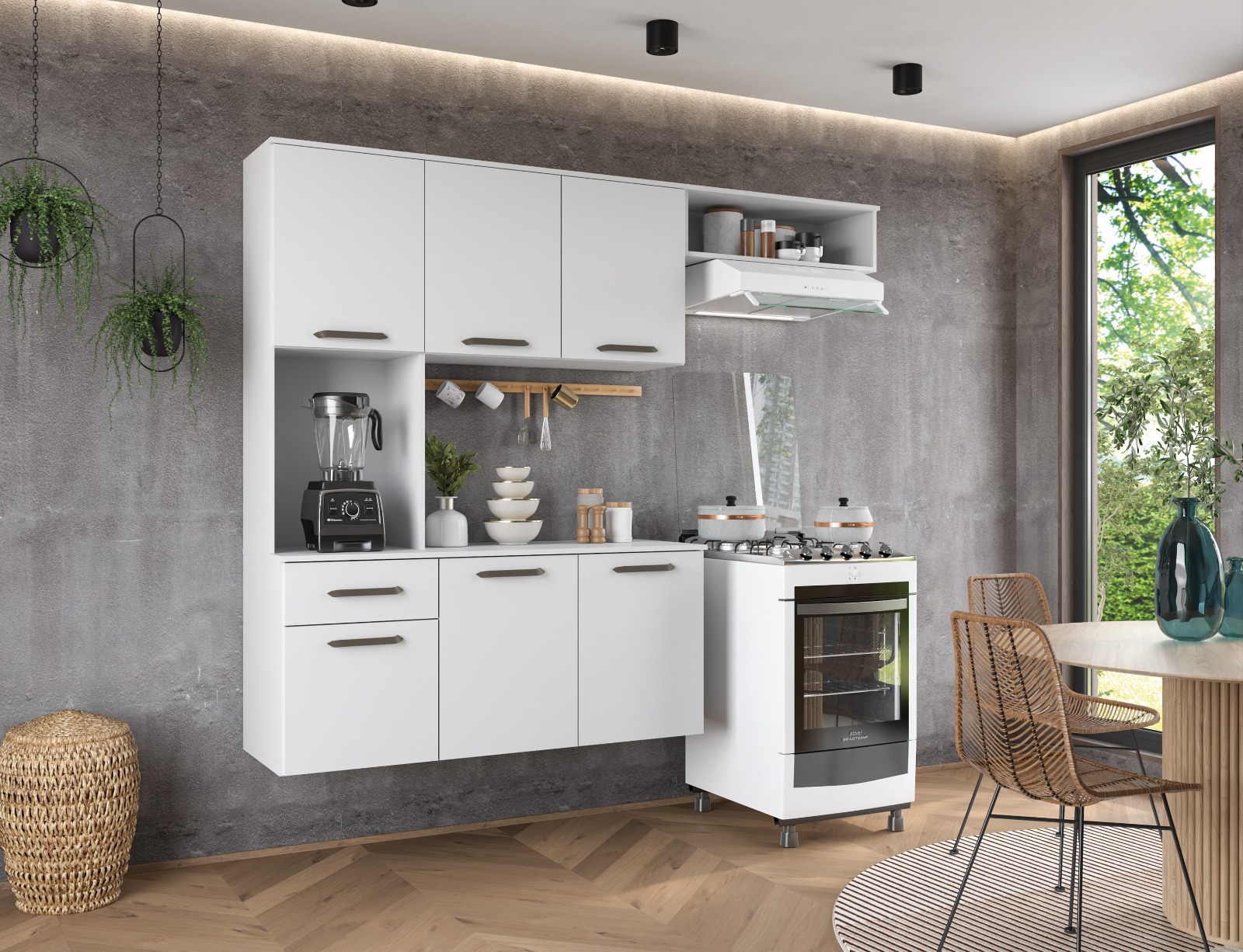 Armário Multiuso Branco Para Cozinha Moderno Suspenso Com 6 Portas 1 Gaveta Espaçoso Gi