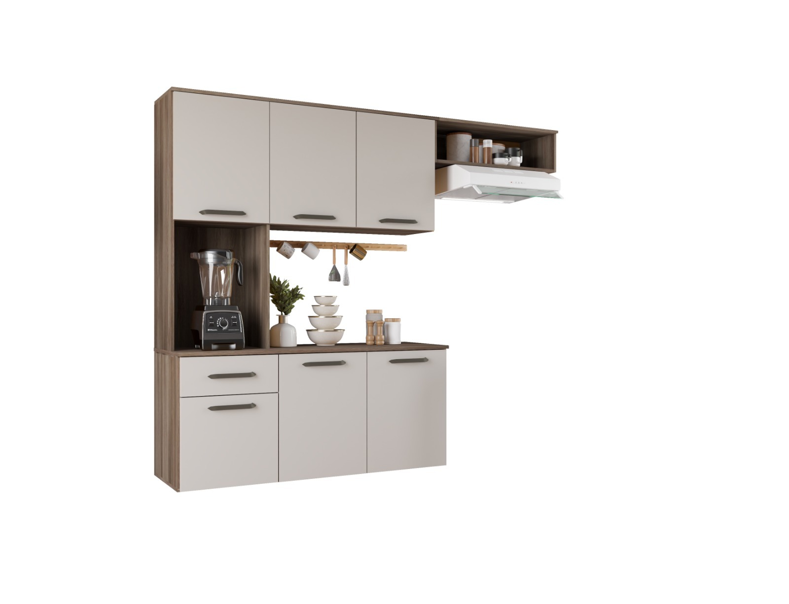 Armário Multiuso Naturale Off Para Cozinha Moderno Suspenso Com 6 Portas 1 Gaveta Espaçoso Gi
