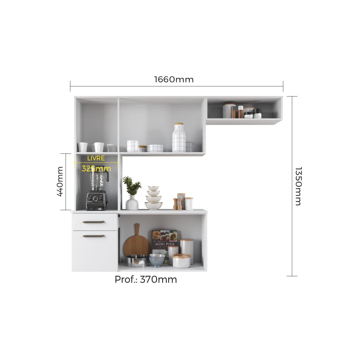 Armário Multiuso Naturale Off Para Cozinha Moderno Suspenso Com 6 Portas 1 Gaveta Espaçoso Gi