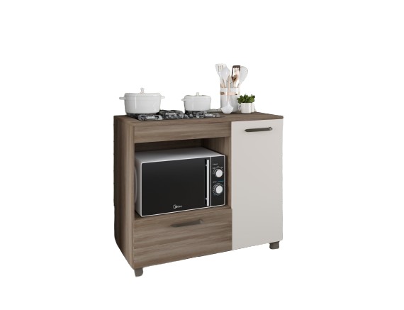 Balcão Armario Off White Para Cooktop 4 Bocas Moderno Espaçoso com Gavetas Mp