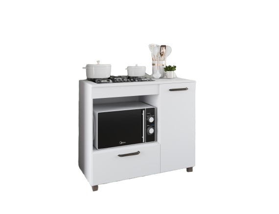 Balcão Branco Para Cooktop de 4 bocas Com Espaço Para Forno Com Porta Mp