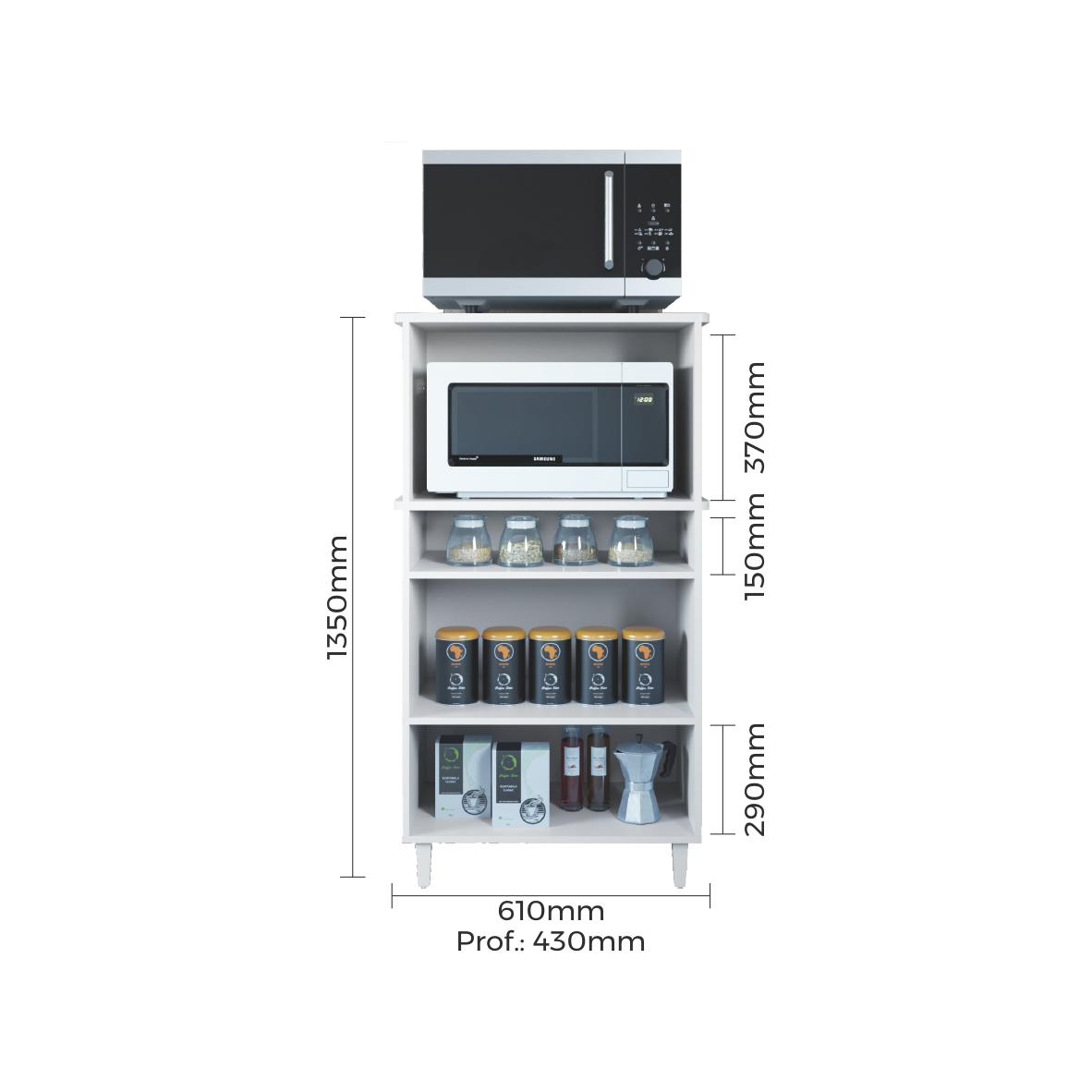 Balcão Branco Para Forno E Micro-ondas Com 02 Portas Espaçoso Moderno Np