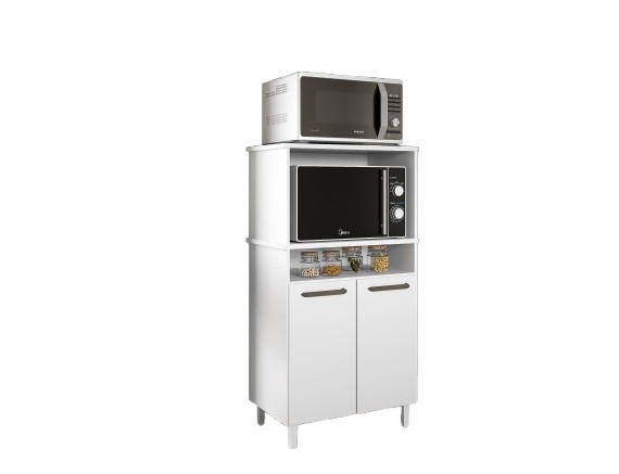 Balcão Branco Para Forno E Micro-ondas Com 02 Portas Espaçoso Moderno Np