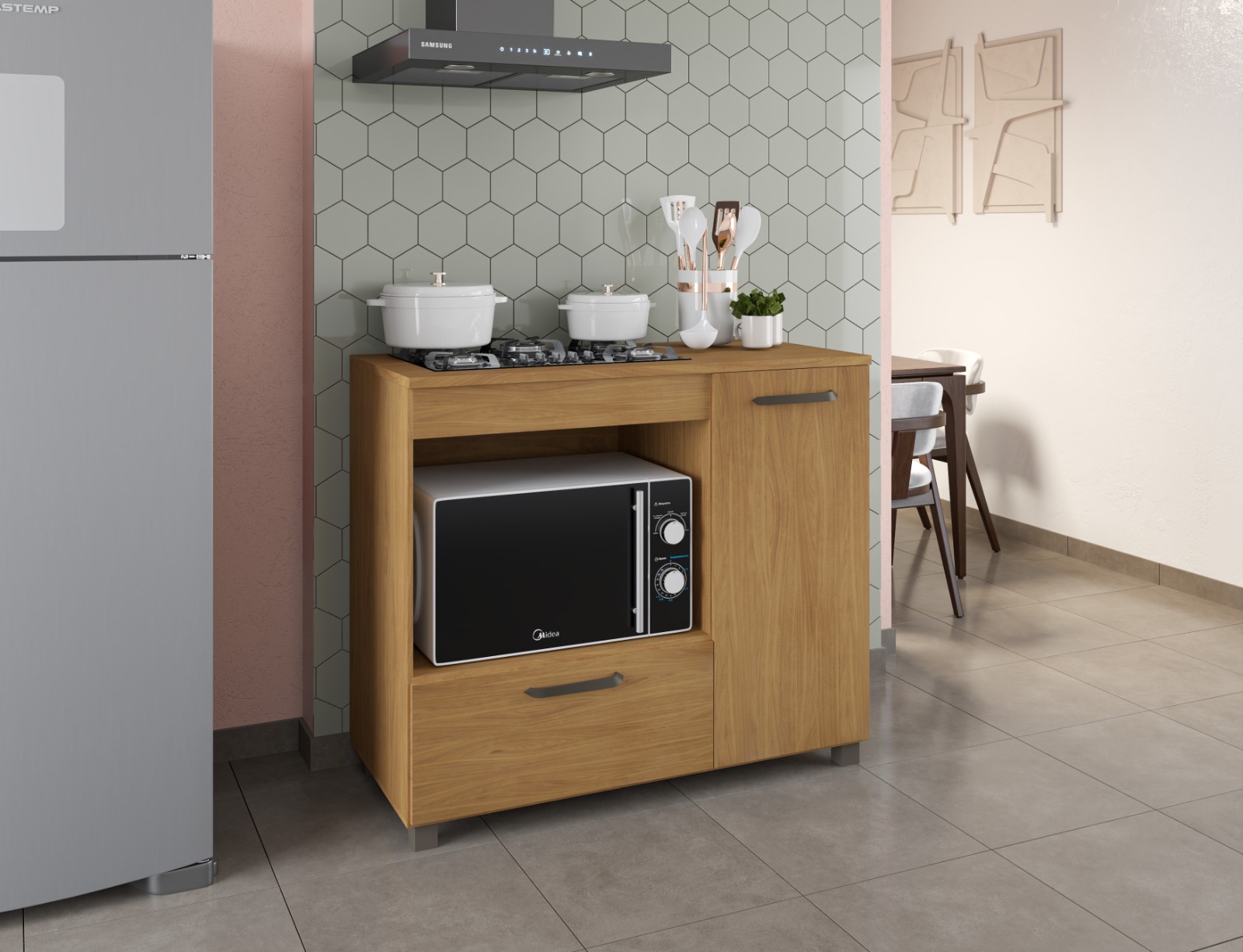 Balcão Freijo Para Cooktop de 4 bocas Com Espaço Para Forno Com Porta Mp