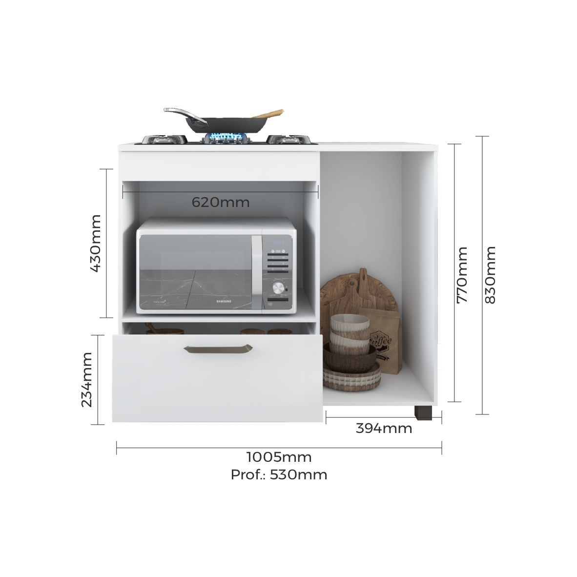 Balcão Freijo Para Cooktop de 4 bocas Com Espaço Para Forno Com Porta Mp