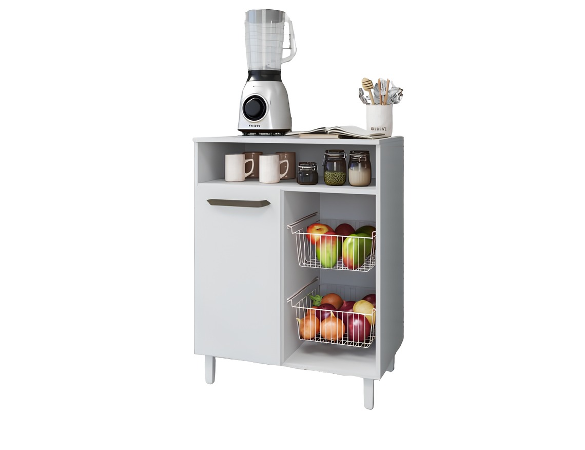 Balcão Multiuso Branco Fruteira Com Espaço Para Forno Com Porta Fp