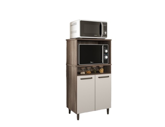 Balcão Off White Para Forno E Micro-ondas Com 02 Portas Espaçoso Moderno Np