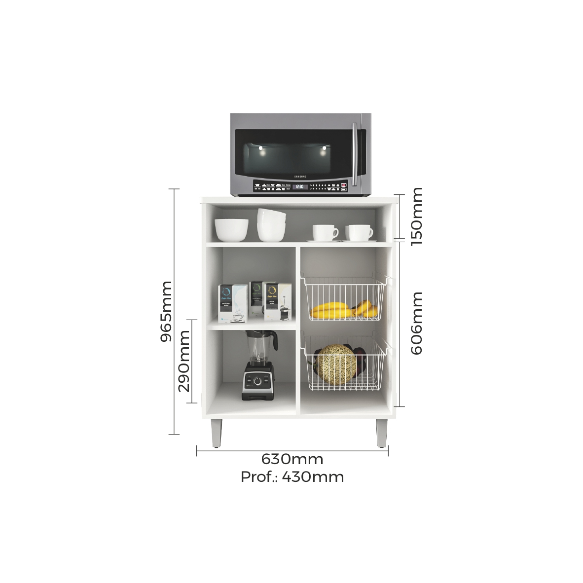 Fruteira Armário Freijo Multiuso Moderno Com porta Com Espaço Para Microondas Fp