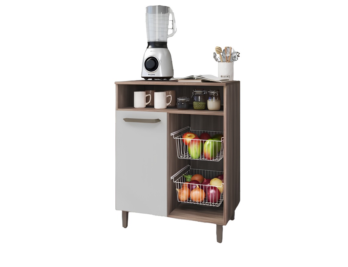 Fruteira Armário Off White Multiuso Moderno Com porta Com Espaço Para Microondas Fp