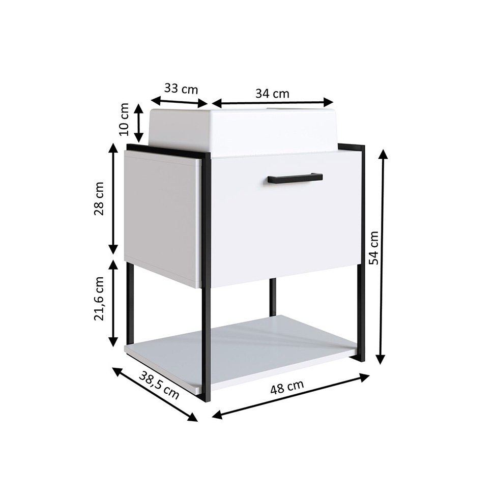Gabinete Suspenso com Cuba Angel 1 PT Preto e Branco 50 cm