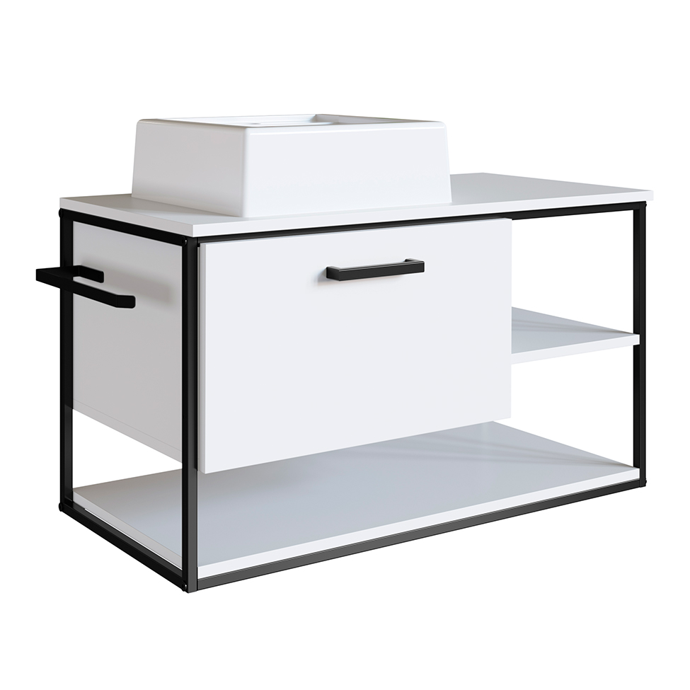 Gabinete Suspenso com Cuba Angel 1 PT Preto e Branco 80 cm