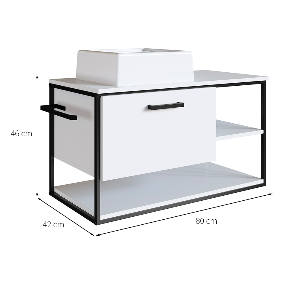 Gabinete Suspenso com Cuba Angel 1 PT Preto e Branco 80 cm