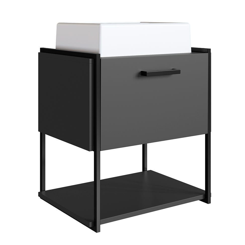 Gabinete Suspenso com Cuba Angel 1 PT Preto e Grafite 50 cm