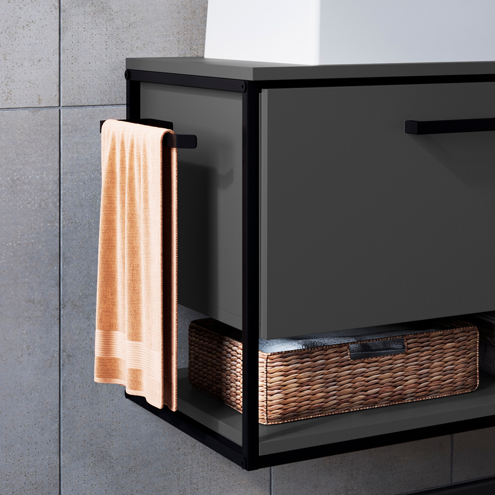 Gabinete Suspenso com Cuba Angel 1 PT Preto e Grafite 80 cm