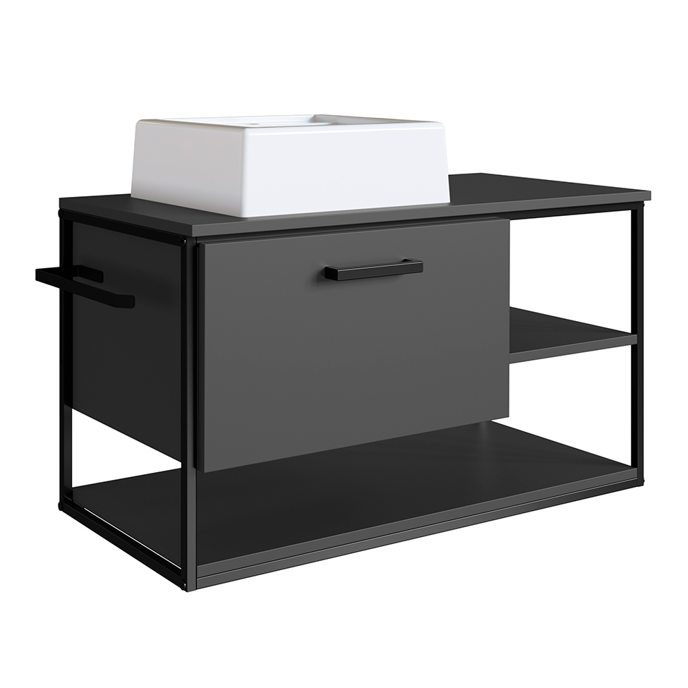 Gabinete Suspenso com Cuba Angel 1 PT Preto e Grafite 80 cm