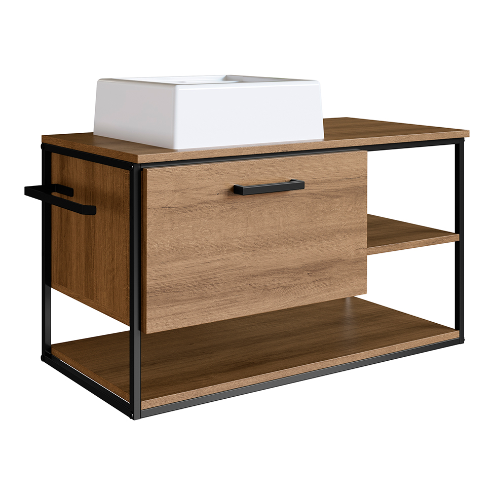 Gabinete Suspenso com Cuba Angel 1 PT Preto e Mel 80 cm