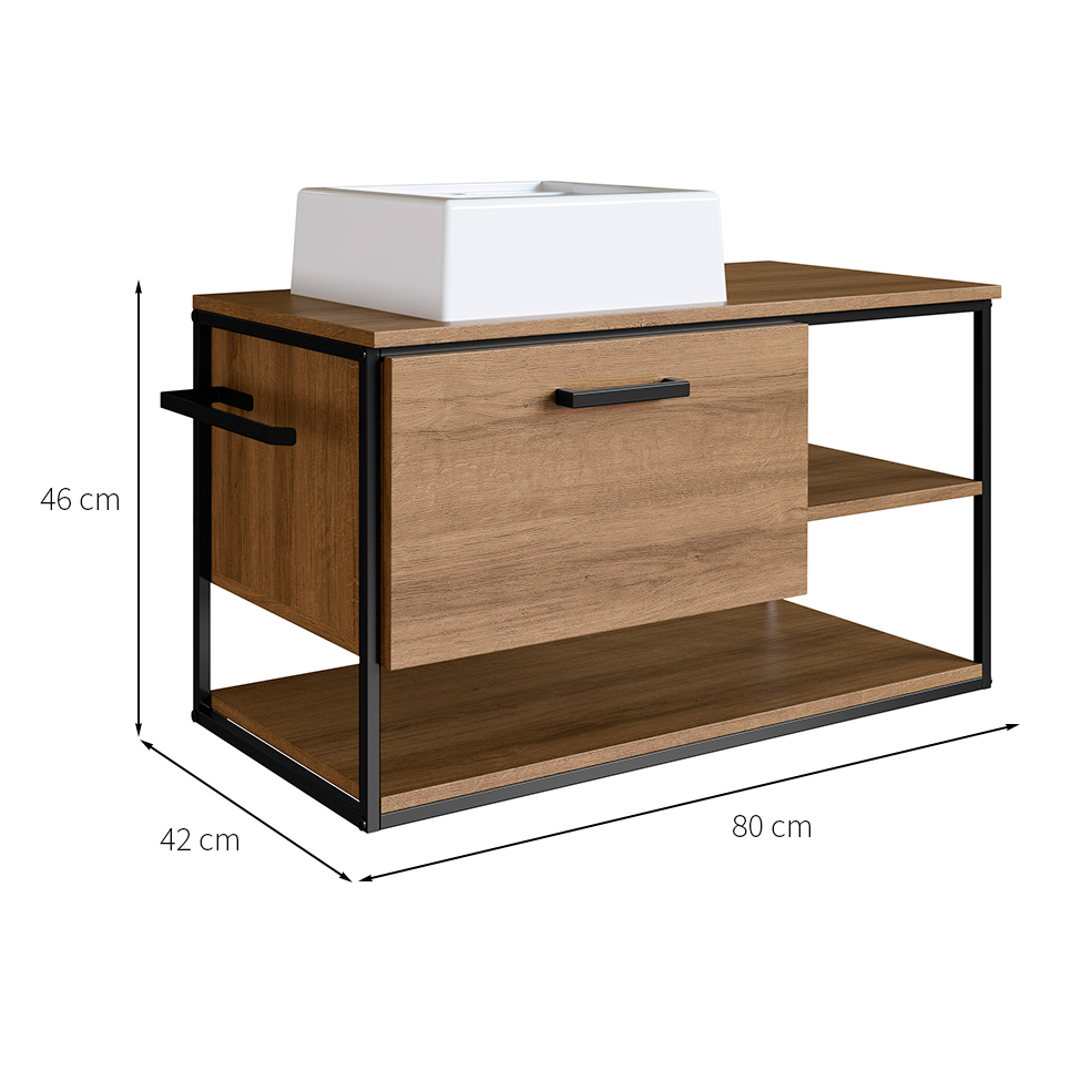 Gabinete Suspenso com Cuba Angel 1 PT Preto e Mel 80 cm