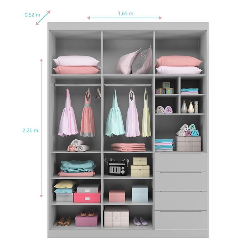Jogo de Quarto Infantil Pietra com Guarda Roupa e Cômoda Cinza - PR Baby 