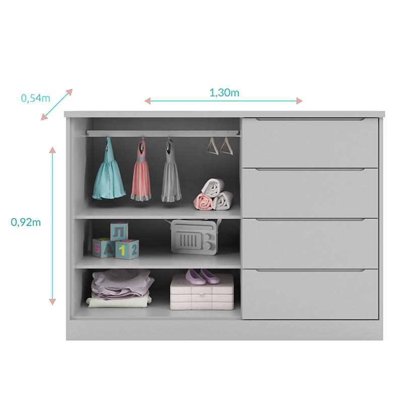 Jogo de Quarto Infantil Pietra com Guarda Roupa e Cômoda Cinza - PR Baby 