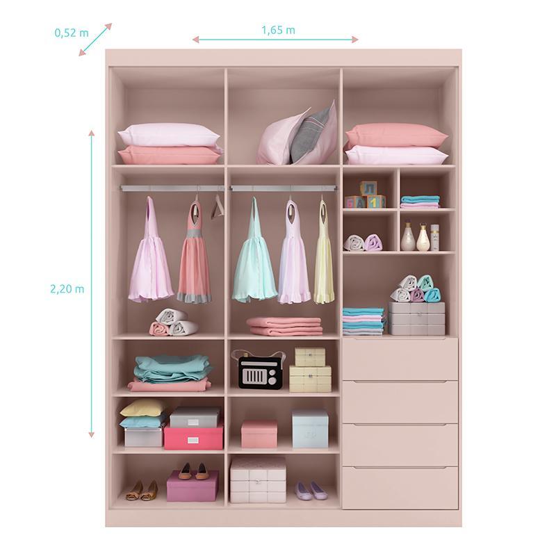 Jogo de Quarto Infantil Pietra com Guarda Roupa e Cômoda Rosê - PR Baby