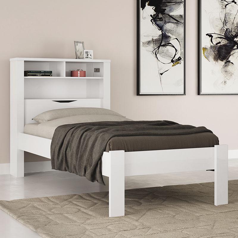 Cama Solteiro Invicta com Baú Branco - PR Móveis