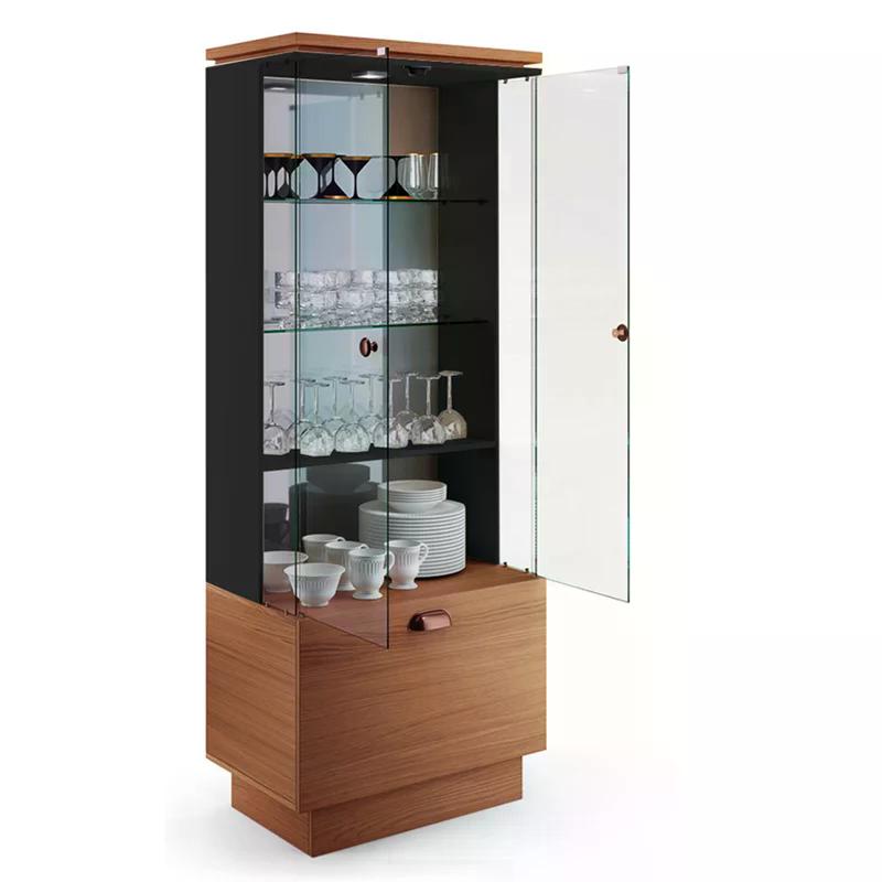 Cristaleira Diamante com LED e Portas de Vidro Nature/Preto - PR Móveis
