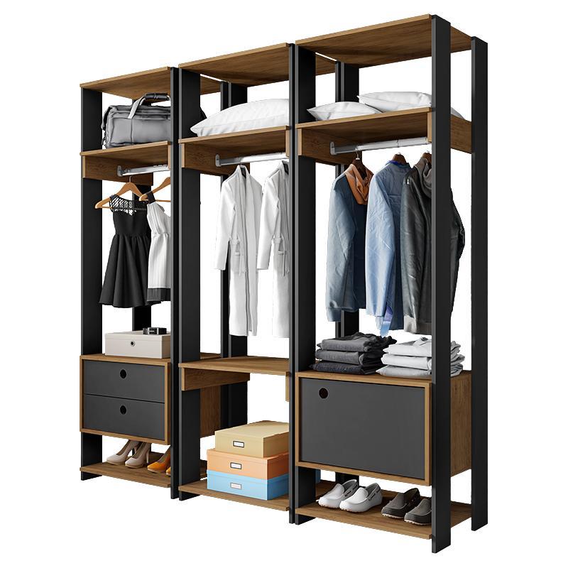 Guarda Roupa Modulado Closet Completo Titan Preto Velluto/Freijó - PR Móveis