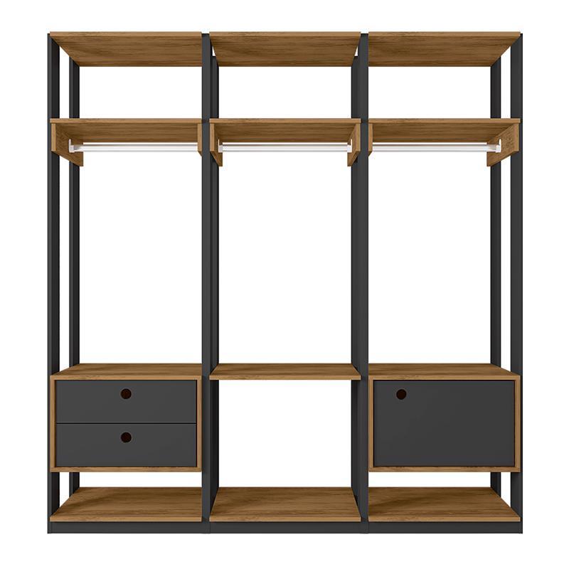 Guarda Roupa Modulado Closet Completo Titan Preto Velluto/Freijó - PR Móveis