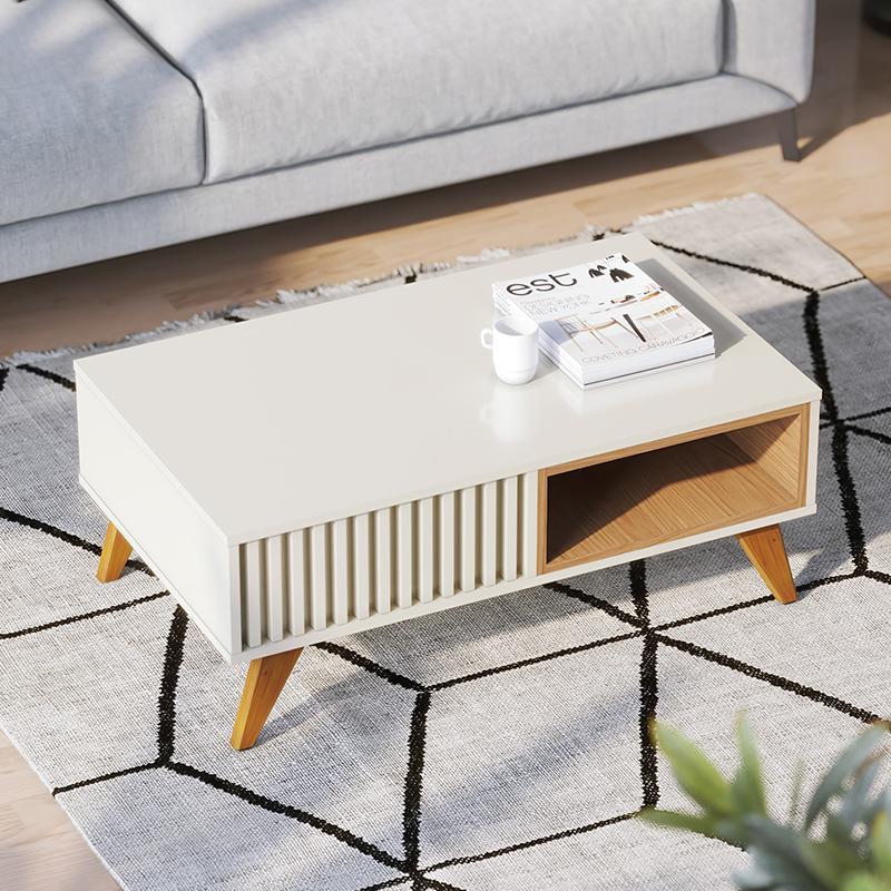 Mesa de Centro Jeri Ripada Off White/Freijó - PR Móveis