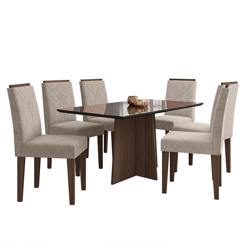 Mesa de Jantar Ana 160x90 com 6 Cadeiras Amanda Imbuia/Preto/Bege - PR Móveis 