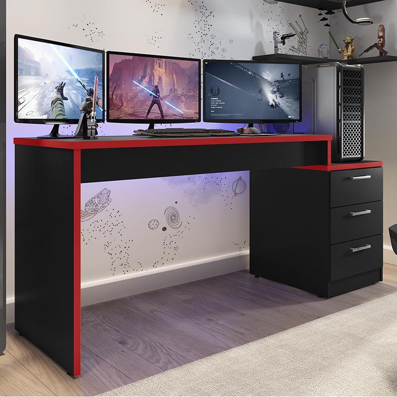 Mesa para Computador Desk Gamer DRX-5000 Preto/Vermelho - PR Móveis 